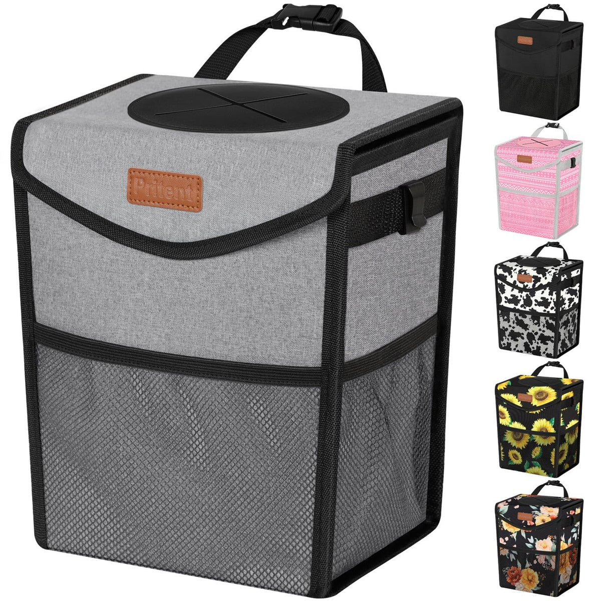 Pritent Car Trash Can with Lid Leakproof Car Garbage Bag Vehicle Trash Bin