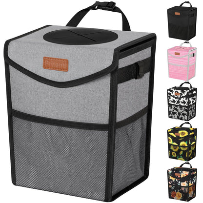 Pritent Car Trash Can with Lid Leakproof Car Garbage Bag Vehicle Trash Bin