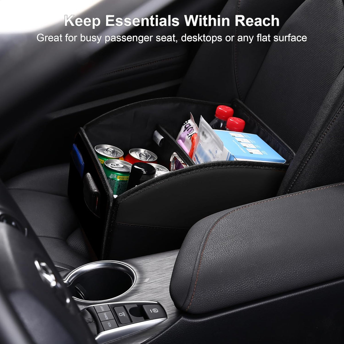 Car Storage Organizer, Leather Front & Back Seat Caddy Black