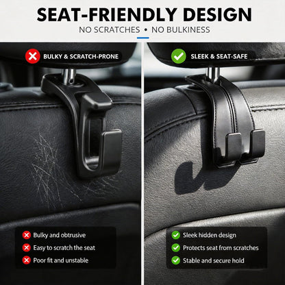 vidonio 2 Pack Leather Headrest Hooks for Car, Double Car Seat Back Storage Hook for Purses, Handbags and Grocery Bags, Heavy Duty Car Purse Holder, Universal Car Seat Headrest Hanger Accessories