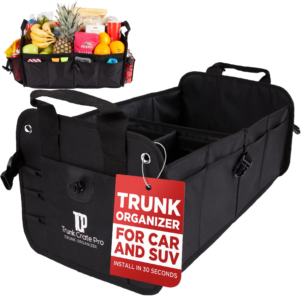 Car Trunk Organizer for SUV & Truck Cargo Storage, Large, Black