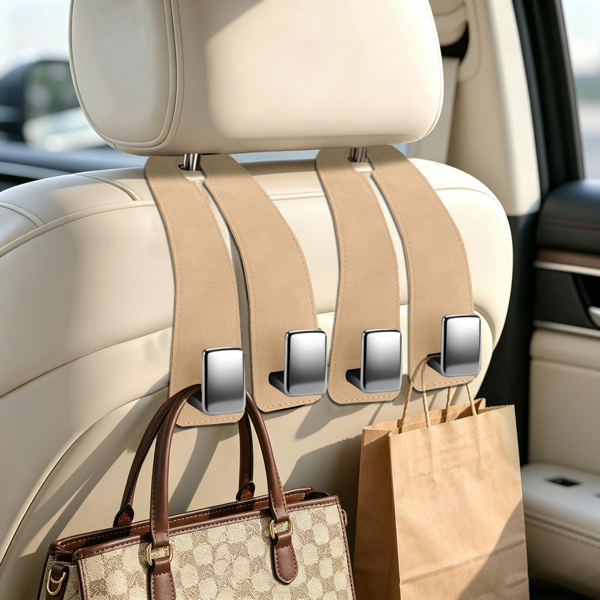 Amooca Car Headrest Hooks 2-Pack Suede Seat Organizer with Metal Core