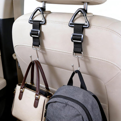 Car Purse Hook Double Hooks 2 Pack Stainless Steel Bag Hanger Holder for Car Headrest glovebox Hanging handbag Grocery Bags Backpack Coats Hats Front Seat Back Storage Hook Strap