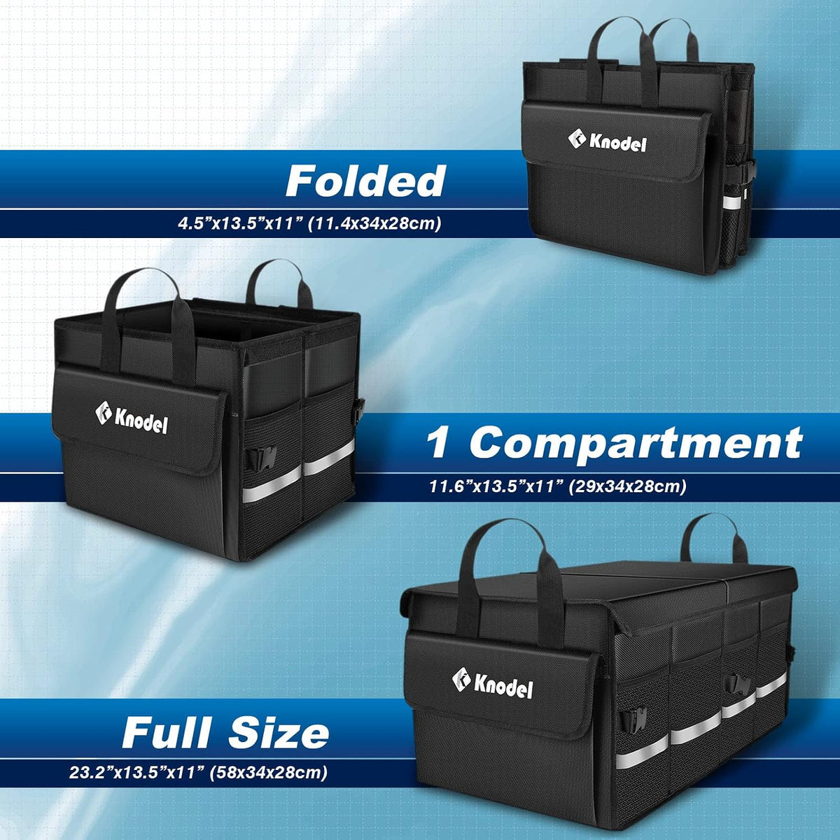 K KNODEL Trunk Organizer with Lid for Car, SUV, and Truck (Medium, Black)