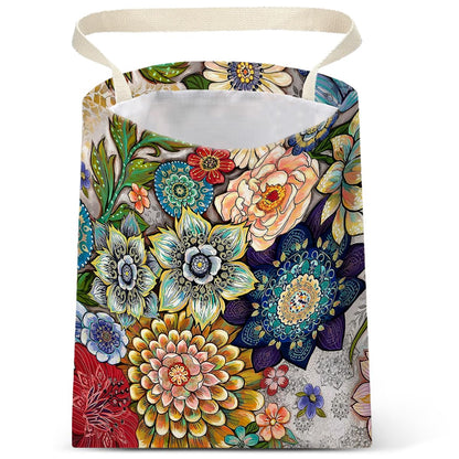 IRADA Car Trash Bag Hanging No Snap Small Garbage Bag for Car Back Seat Cute Printed One-Handed Strap Trash Bags Car Accessories-Wildflowers-Black Car Trash Bags