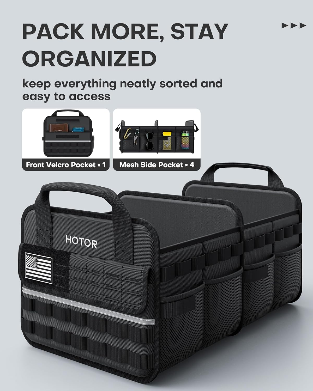 HOTOR Tactical Trunk Organizer - Car Storage with Front MOLLE Pockets