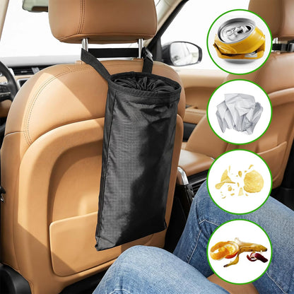 2 PCS Car Trash Bags, Washable Auto Garbage Bag with Elastic Vent & Sticky Strap Bottom Opening, Detachable Seat Back Garbage Container Trash Bin for Vehicle Home Outdoor
