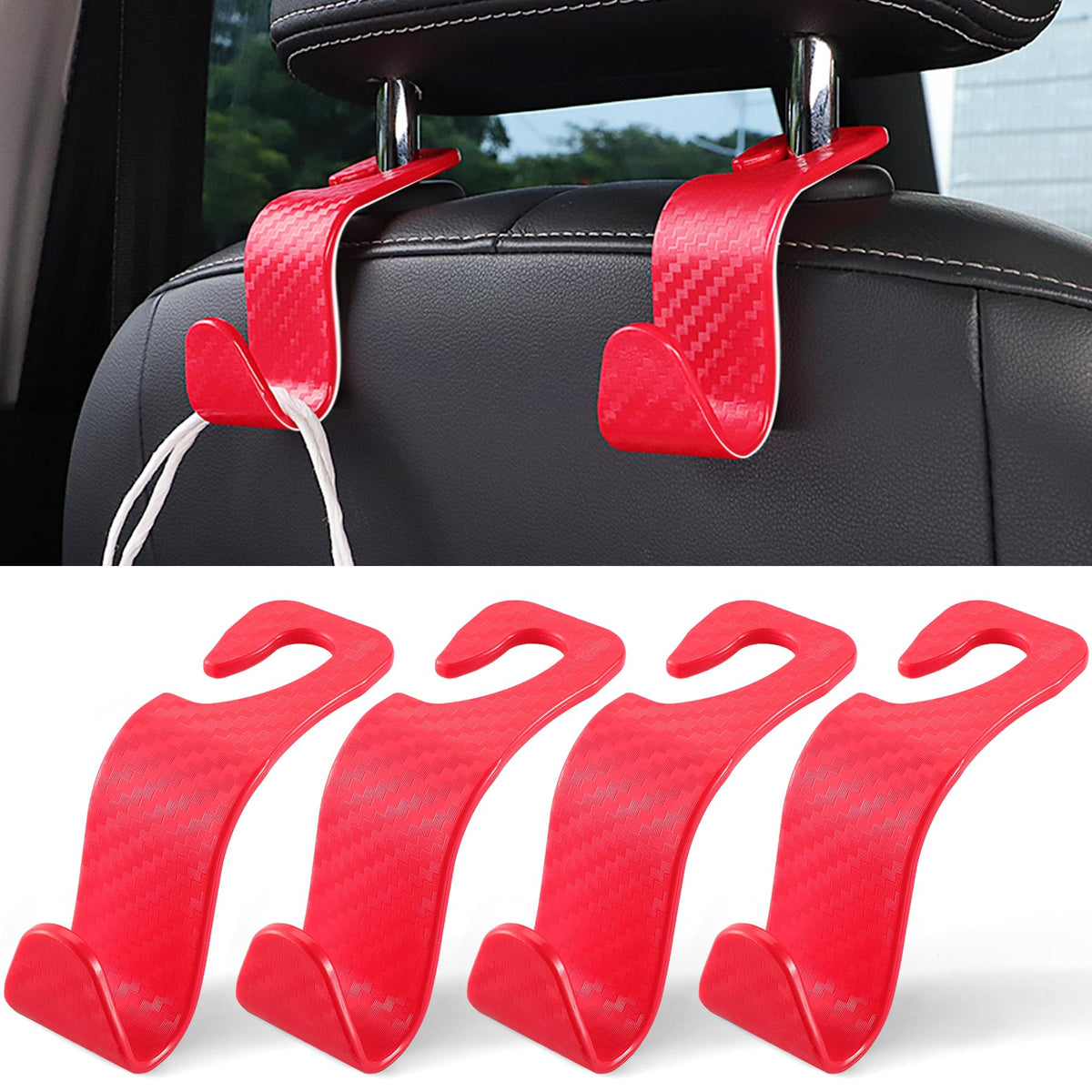 LivTee Car Seat Headrest Hook, Auto Seat Hook Hangers Storage Organizer Interior Accessories for Purse Coats Umbrellas Grocery Bags Handbag, 4-Pack
