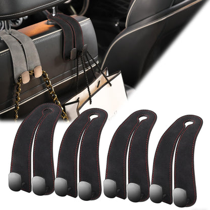WEIHAO Purse Hook for Car Headrest, Suede Car Seat Back Storage Hook, Aluminum Twin Hooks Leather Car Headrest Hangers, Bag Holder for Sedan, Trucks, SUVs, Most Vehicles (Black-2PCS)