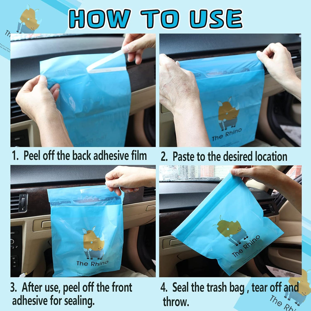 72pcs Car Trash Bags Easy Stick-On Disposable Portable Car Garbage Bags, Waterproof Leak Proof Barf Vomit Bags, Self Adhesive Cleaning Bags for Cars, Bedrooms, Bathrooms, Offices, Kitchens - Pattern B