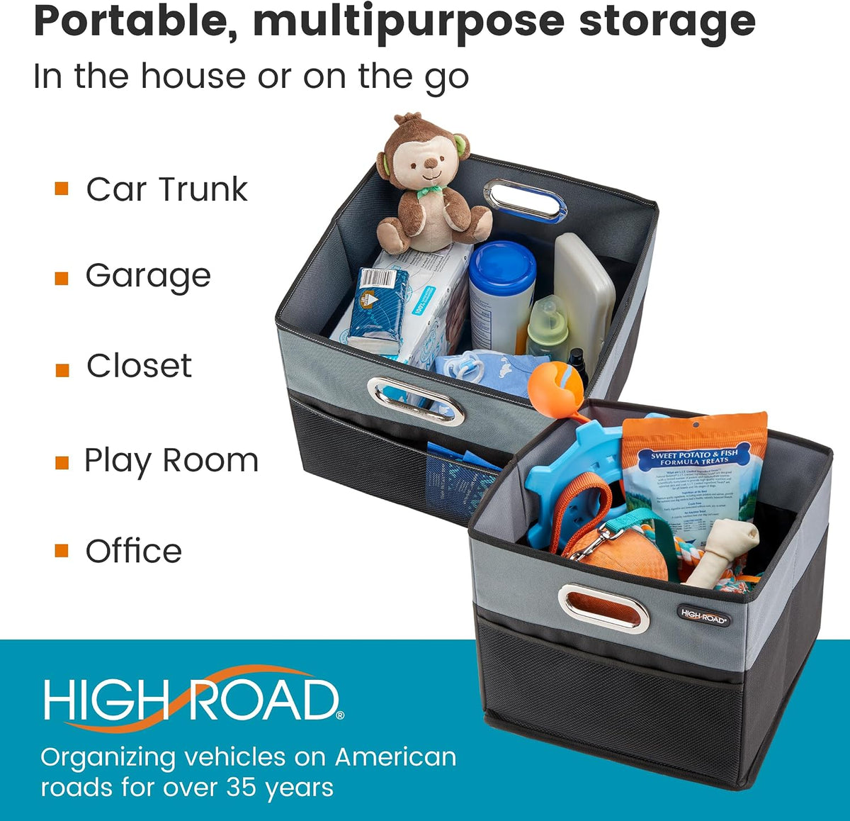 CargoCube Car Trunk Storage Bins - Set of 2 Leakproof Car Box Organizers