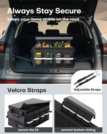 HOTOR Car Trunk Organizer - Foldable Car Storage for SUV, 2 Compartments