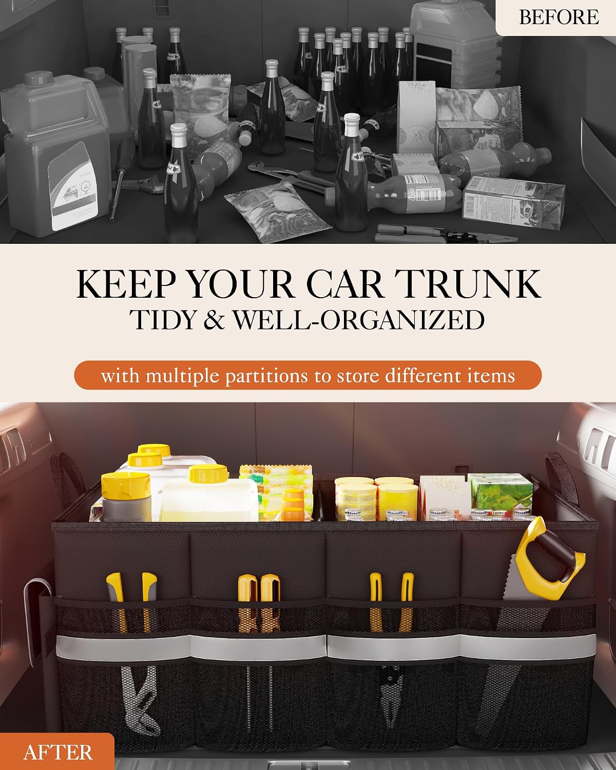 HOTOR Trunk Organizer - Collapsible Car Organizer for SUV, Sedan & Van
