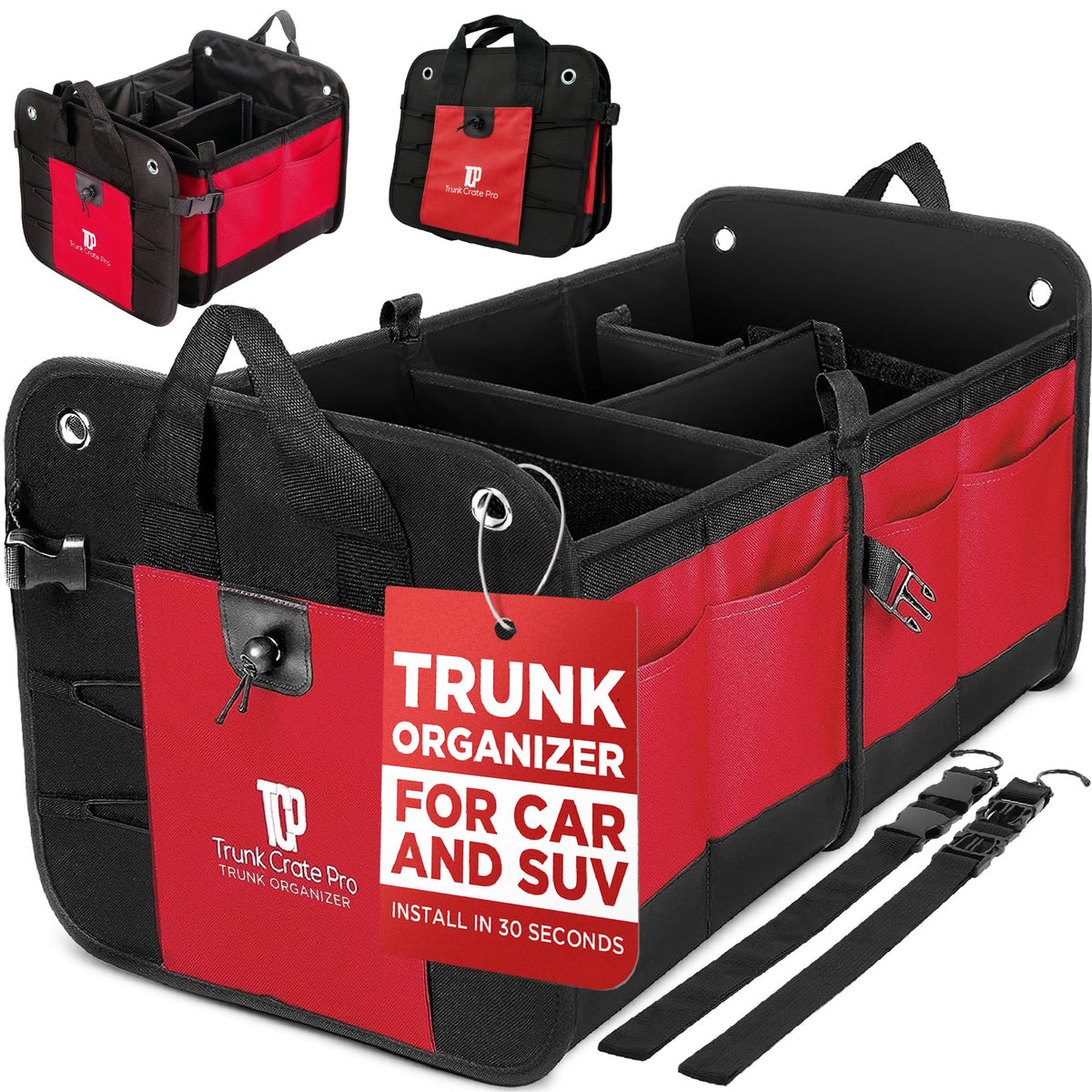 Car Trunk Organizer for SUV & Truck Cargo Storage, Large, Black