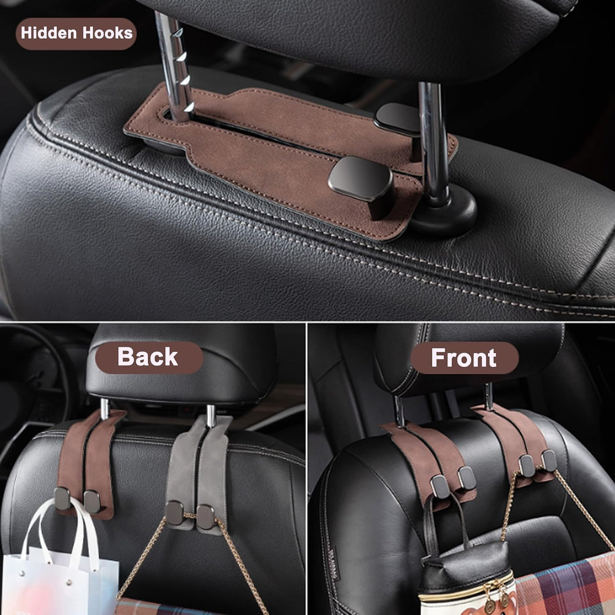 Amelity Car Headrest Hooks, Purse Hook for Car 2 Pack Black