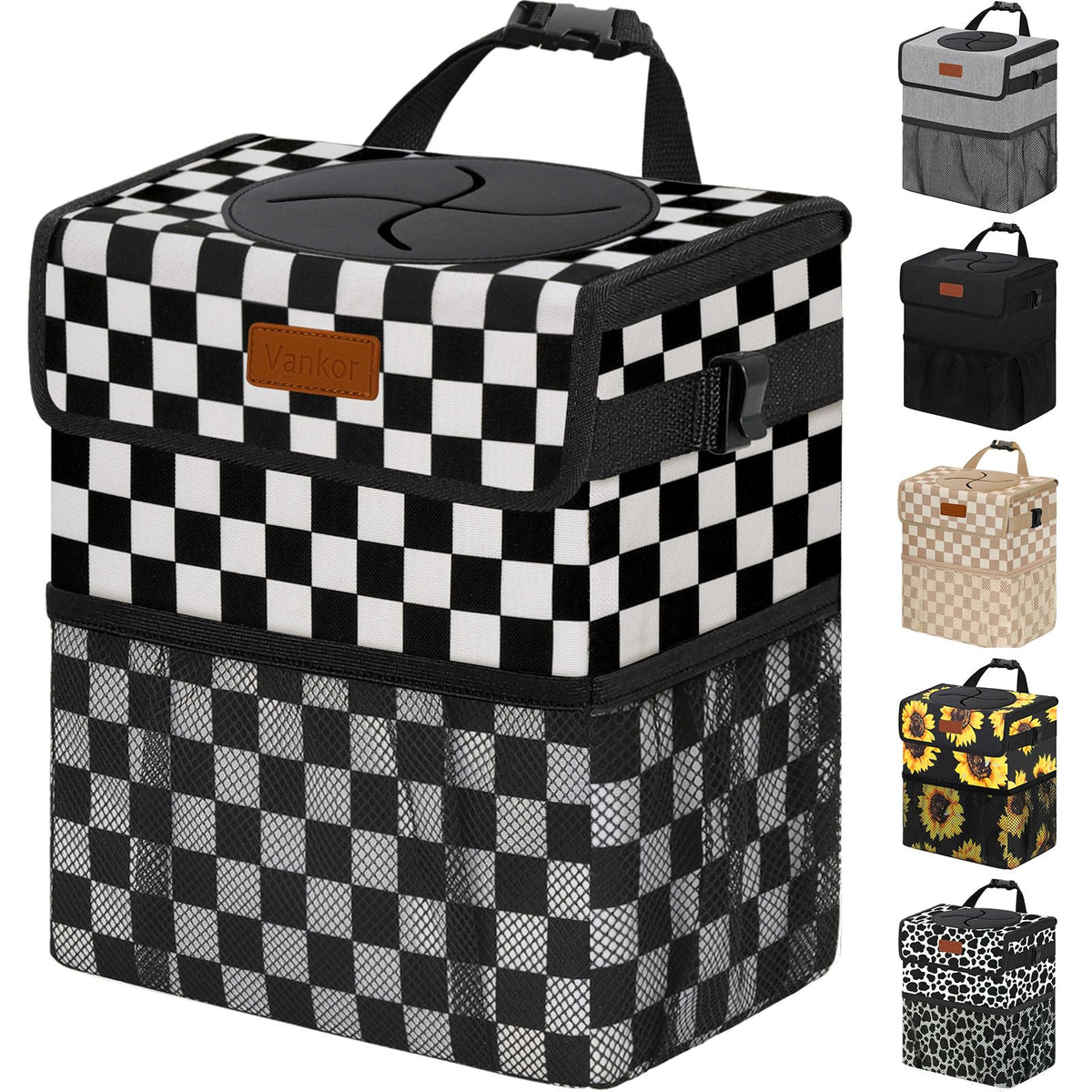 Vankor Car Trash Can with Lid Leak Proof Car Accessories for Women