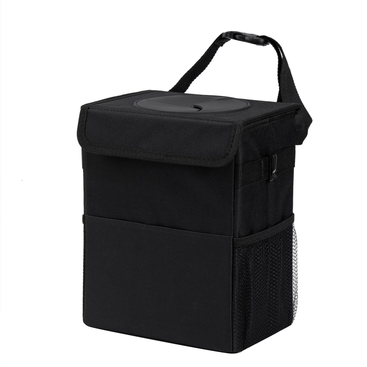 AOKJOY Car Garbage can with lid Leak Proof Vehicle Trash Can 3 Storage Pockets Hanging Waterproof car Trash Bag for SUV Beige