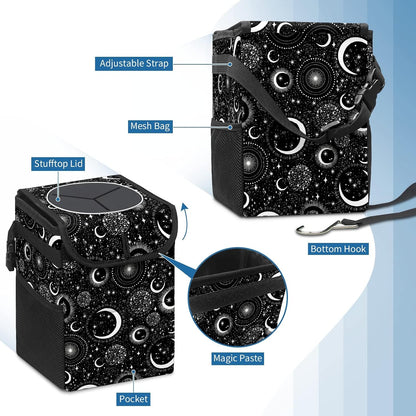 Gothic Moon Stars Boho Car Trash Can with Lid - Collapsible Reusable Waterproof Car Garbage Bag - Organizer