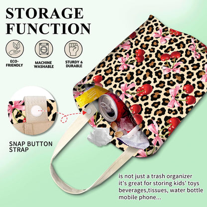 Car Trash Can, Cute Car Trash Bag, Hanging Car Organizer and Storage Bag, Trash Bin for Car Accessories, Vehicle, Travelling, Camping Cute Cherry Leopard Print