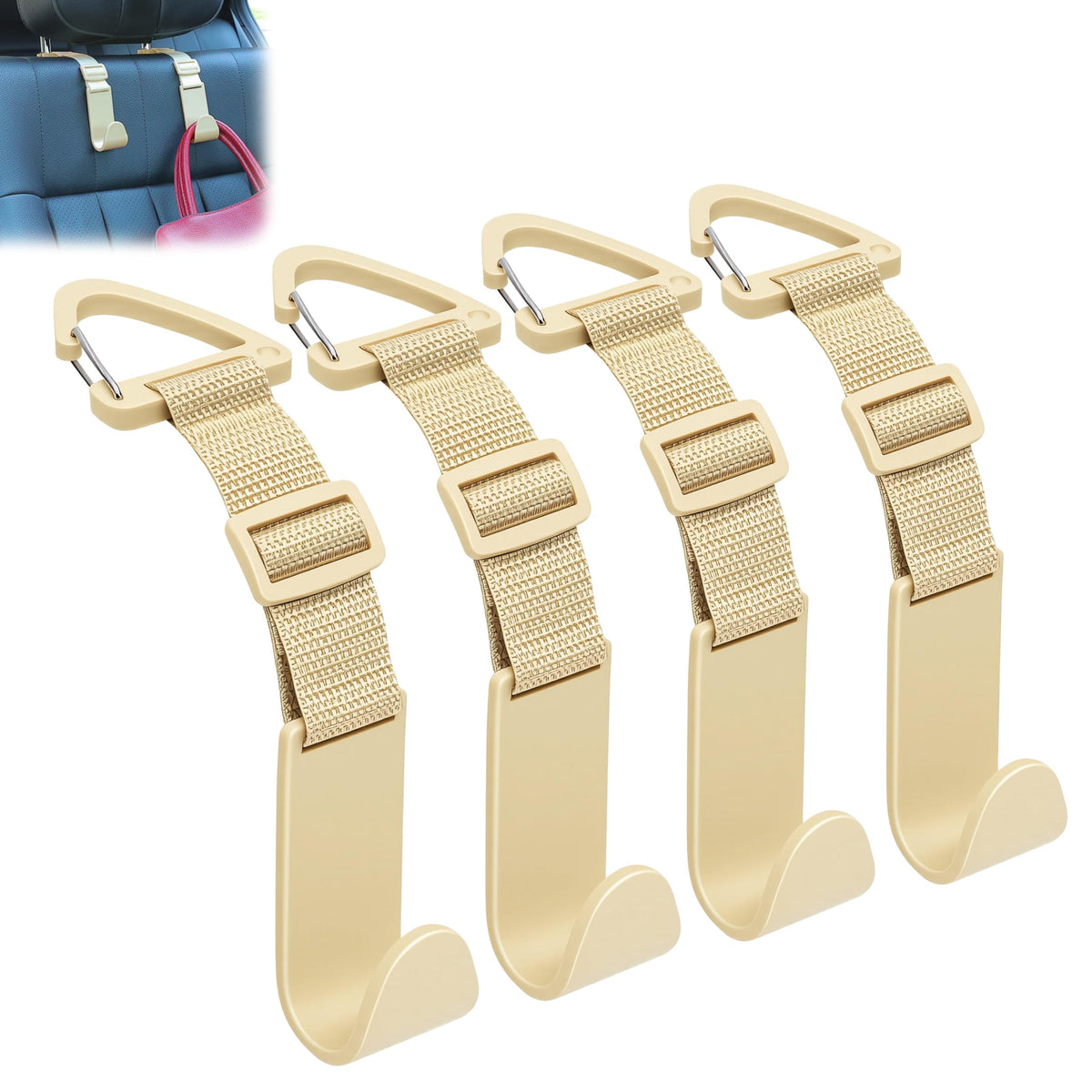 Amooca 4 Pack Anti-drop Headrest Hooks Adjustable Car Seat Organizer
