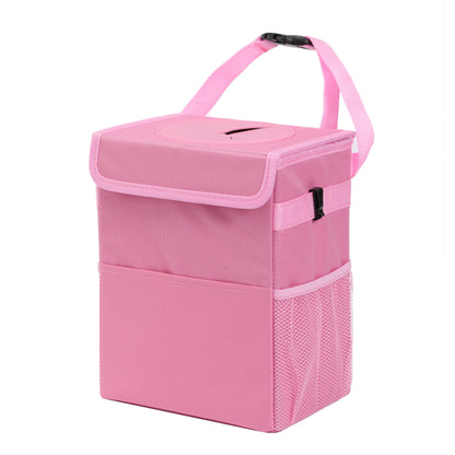 AOKJOY Car Garbage can with lid Leak Proof Vehicle Trash Can 3 Storage Pockets Hanging Waterproof car Trash Bag for SUV Beige