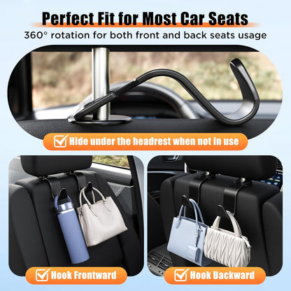 Amooca Car Seat Headrest Hooks 4-Pack Storage Organizer Holds 55 lbs