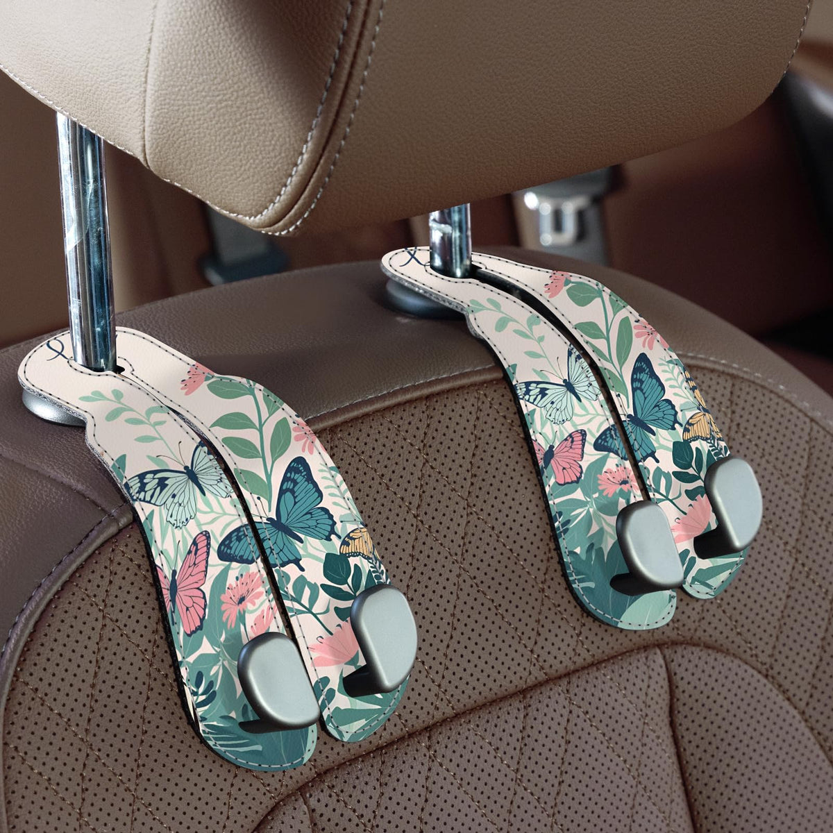 CoBak Purse Hook for Car - Universal Premium Stitched Leather and Aluminum-Magnesium Alloy Double Car Seat Back Storage Hook for Purses, Handbags, Bags (2 Pack),Black