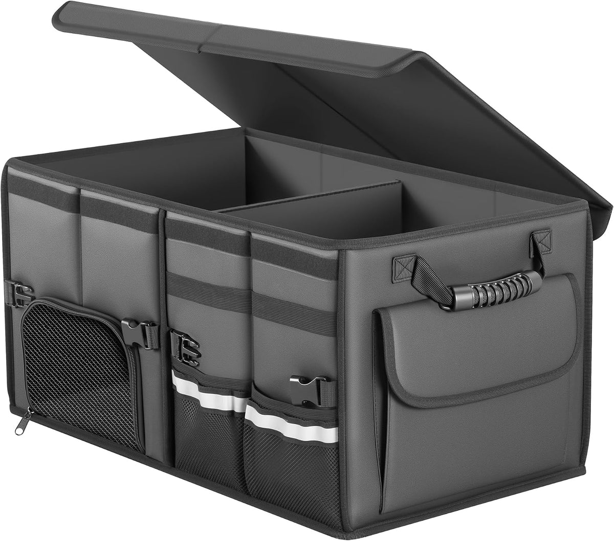 Trunk Organizer Car Organizer Leather Storage Box 3-grid Foldable