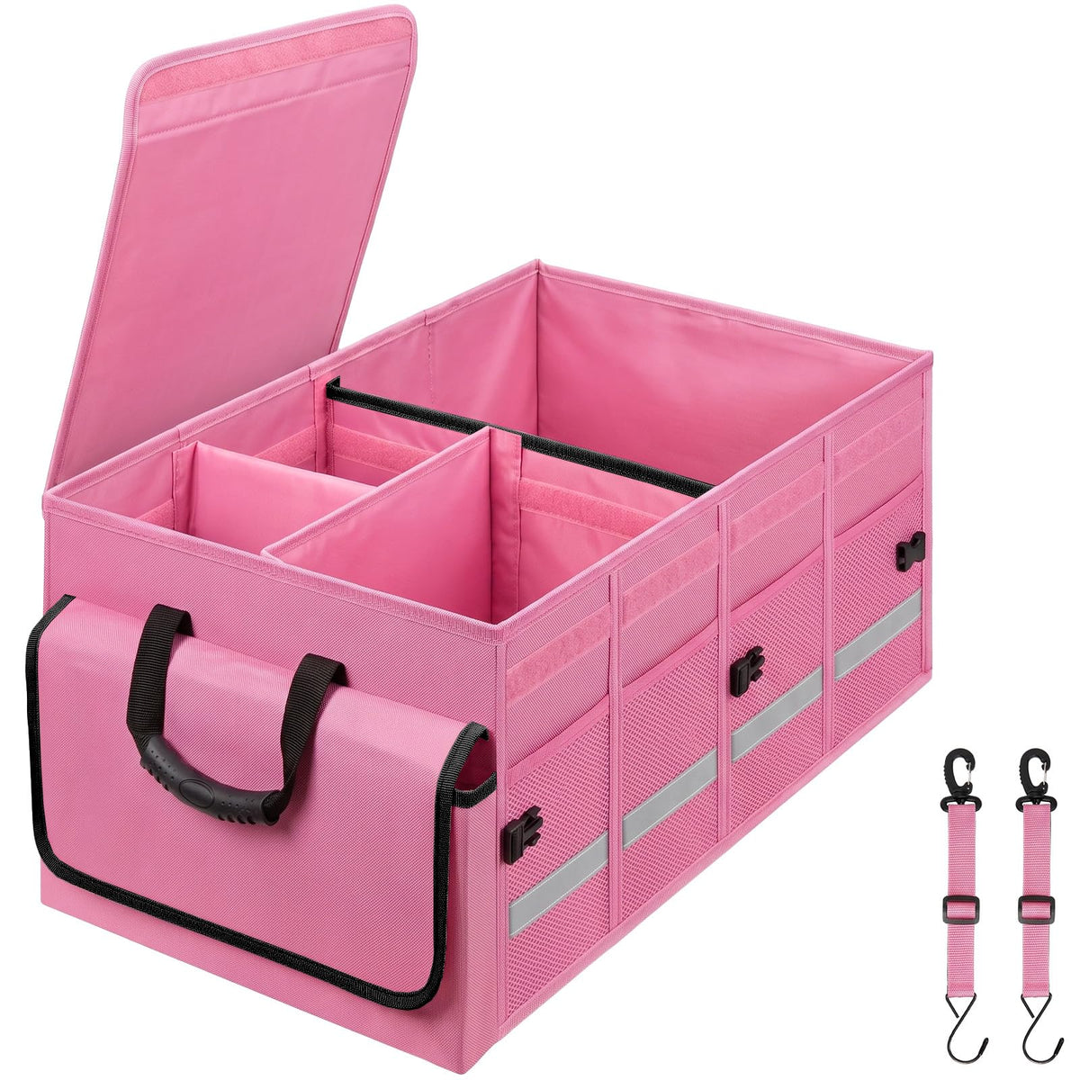 Car Trunk Organizer and Storage with Lid & Removable Leakproof Cooler Bag, Car Accessories 6 Removable Dividers for Custom Space, Collapsible Large Trunk Organizers Interior for SUV Sendan with Cover