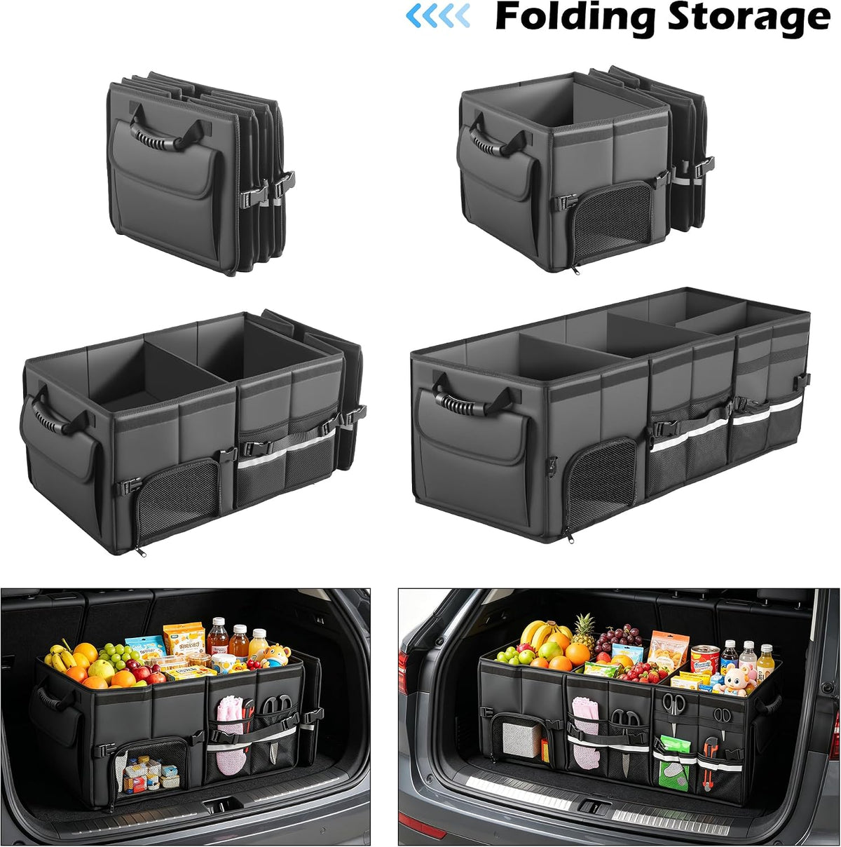 Trunk Organizer Car Organizer Leather Storage Box 3-grid Foldable