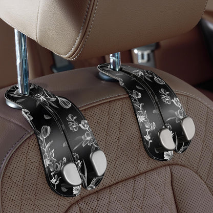 CoBak Purse Hook for Car - Universal Premium Stitched Leather and Aluminum-Magnesium Alloy Double Car Seat Back Storage Hook for Purses, Handbags, Bags (2 Pack),Black