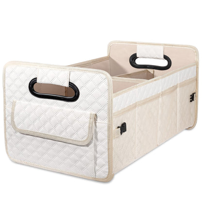JiatuA Car Trunk Organizer for SUV, Car Storage Organizer Collapsible Multi Compartment Container Box Adjustable Car Accessories for Women Men, Beige
