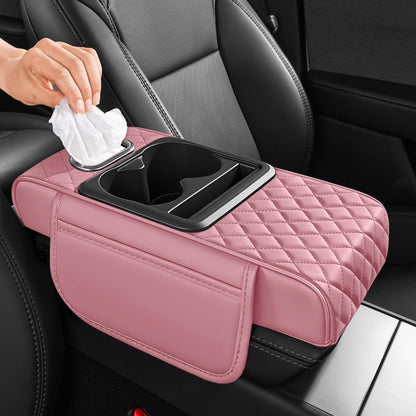5 in 1 Nappa Leather Console Armrest Cover, Black