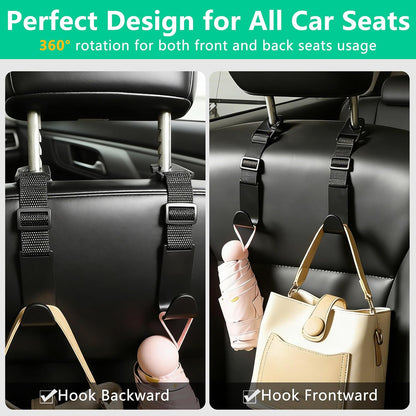 Amooca Adjustable Car Headrest Hooks 4 Pack Vehicle Seat Hanger for Bags