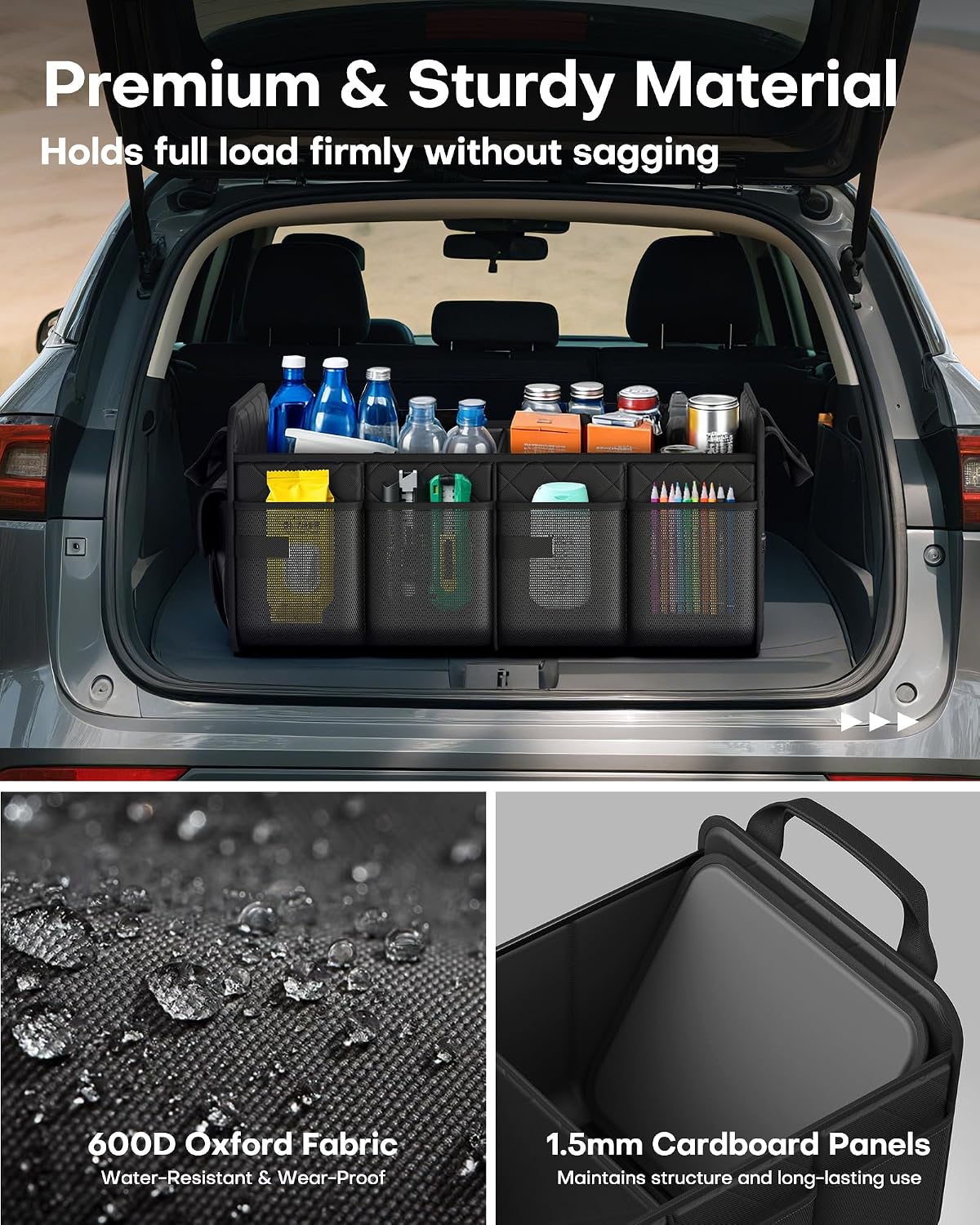 HOTOR Trunk Organizer for SUV – Foldable Car Organizers and Storage