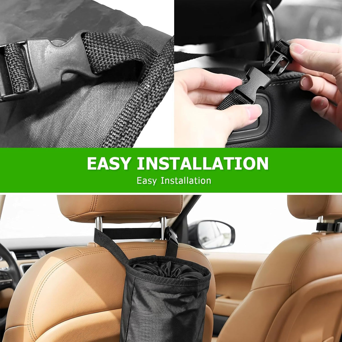 2 PCS Car Trash Bags, Washable Auto Garbage Bag with Elastic Vent & Sticky Strap Bottom Opening, Detachable Seat Back Garbage Container Trash Bin for Vehicle Home Outdoor