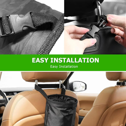 2 PCS Car Trash Bags, Washable Auto Garbage Bag with Elastic Vent & Sticky Strap Bottom Opening, Detachable Seat Back Garbage Container Trash Bin for Vehicle Home Outdoor