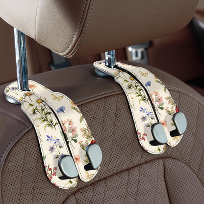 CoBak Purse Hook for Car - Universal Premium Stitched Leather and Aluminum-Magnesium Alloy Double Car Seat Back Storage Hook for Purses, Handbags, Bags (2 Pack),Black