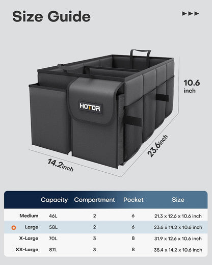HOTOR Trunk Organizer - Foldable Car Organizer for SUVs & Sedans Storage