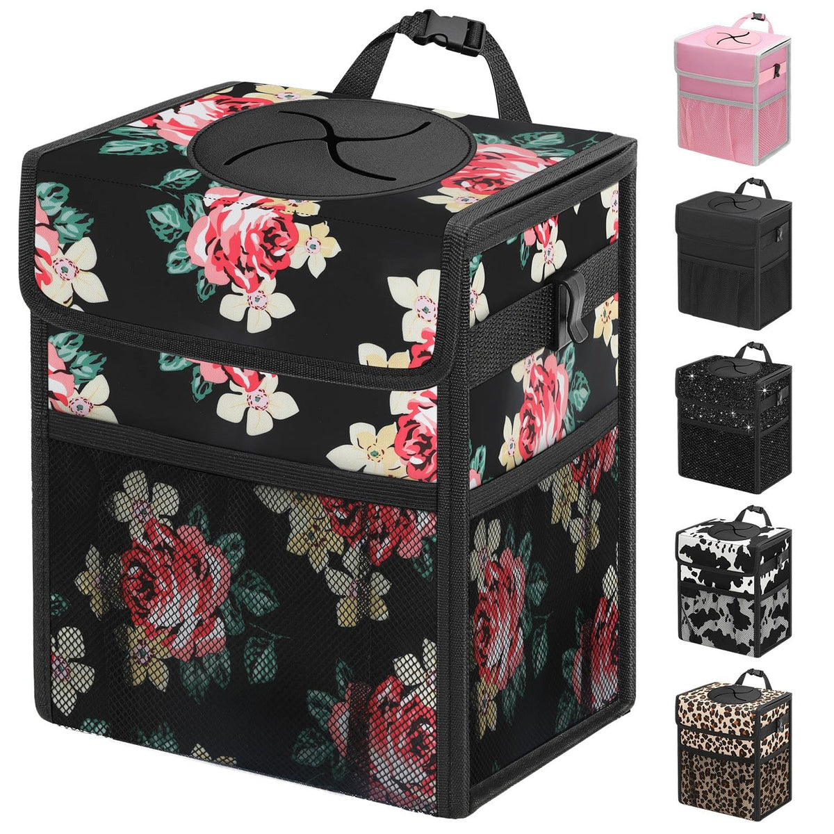 Capolo Car Trash Can with Lid, Leakproof Car Garbage Can Car Trash Bag