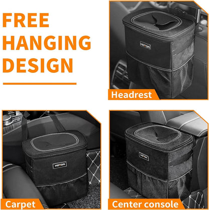 HOTOR Car Trash Can, Leakproof Car Organizer, 3-Gallon, Black