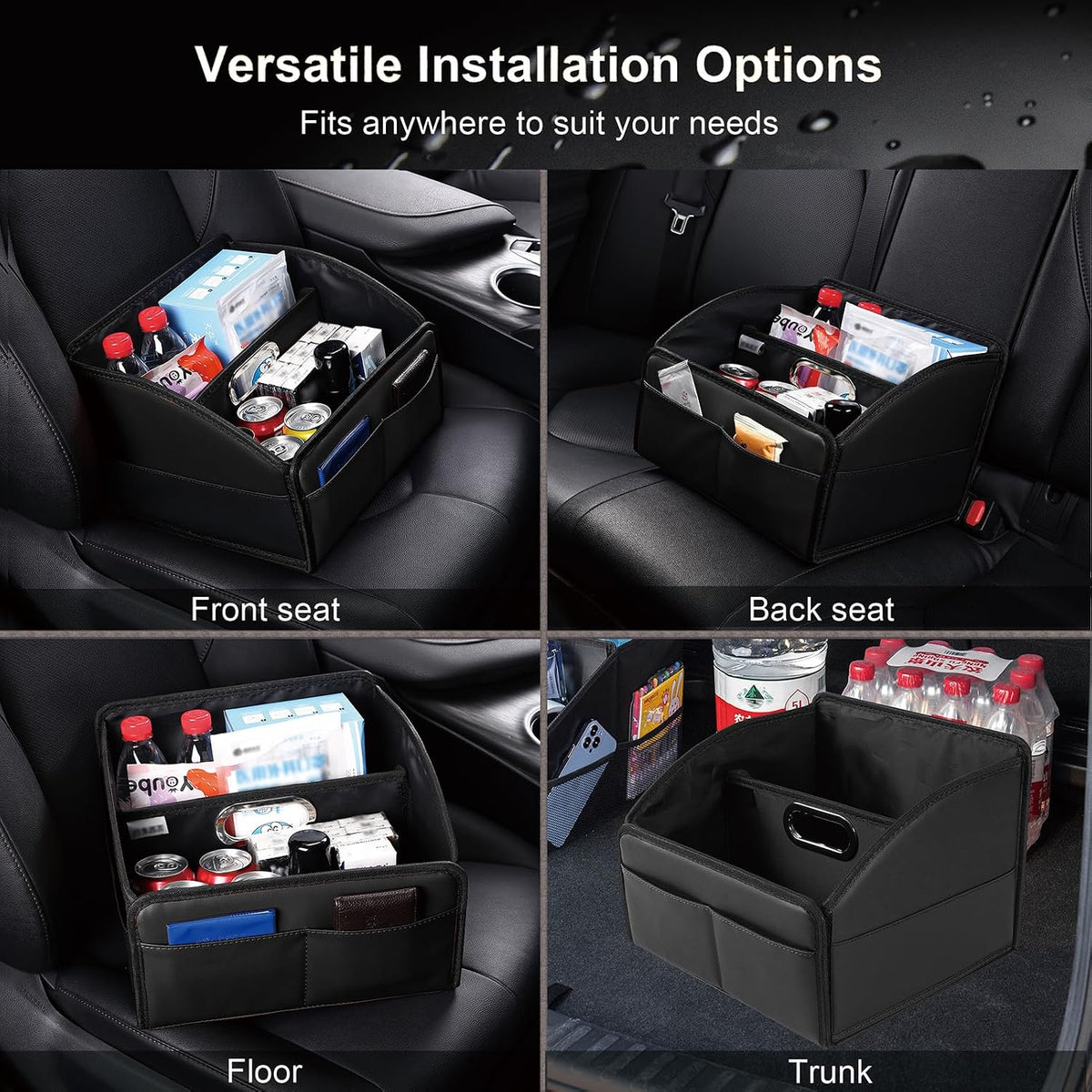 Car Storage Organizer, Leather Front & Back Seat Caddy Black