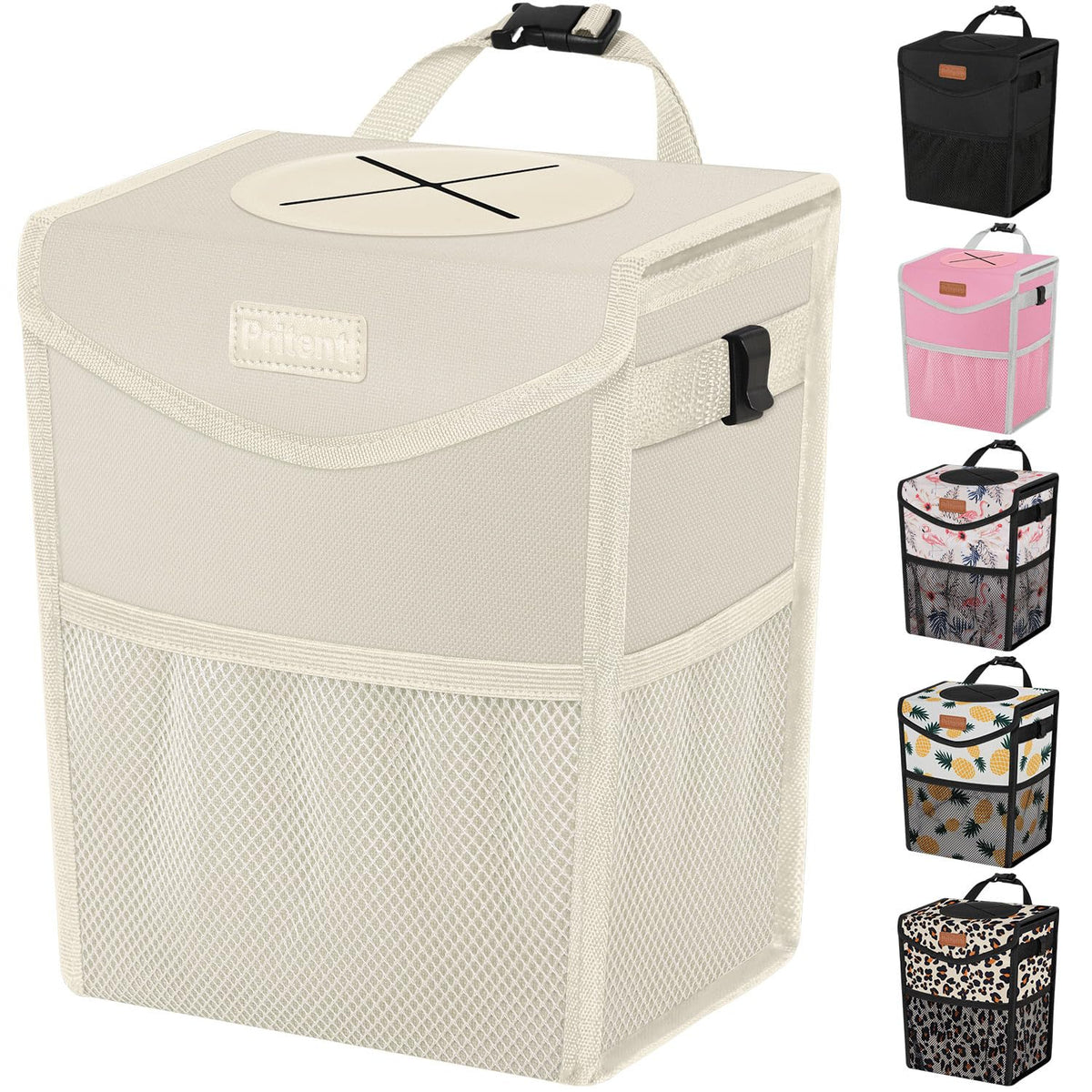 Pritent Car Trash Can with Lid Leakproof Car Garbage Bag Vehicle Trash Bin