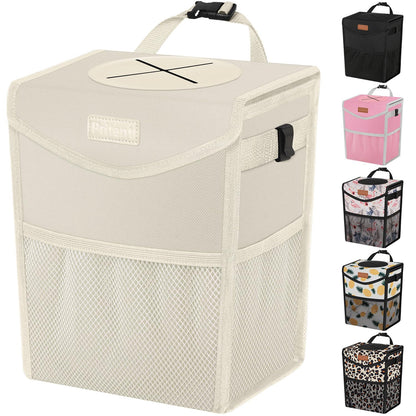 Pritent Car Trash Can with Lid Leakproof Car Garbage Bag Vehicle Trash Bin
