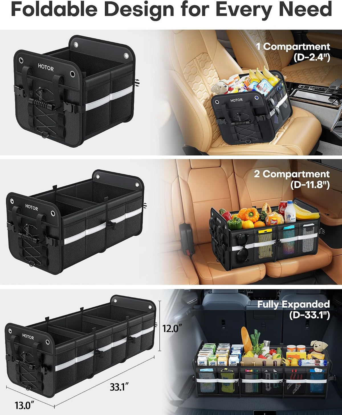 HOTOR Trunk Organizer for SUV – Car Storage Box Collapsible Car Organizer