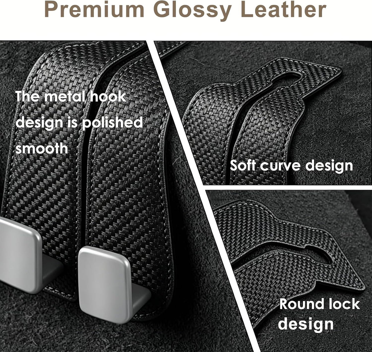 Universial Hooks for Car Seat Headrest, 2Packs Headrest Hooks for Car, Organizer for Purses and Bags, Vehicle Seat Storage Hooks, Essential for Car Travel, Space-Saving, Durable Leather