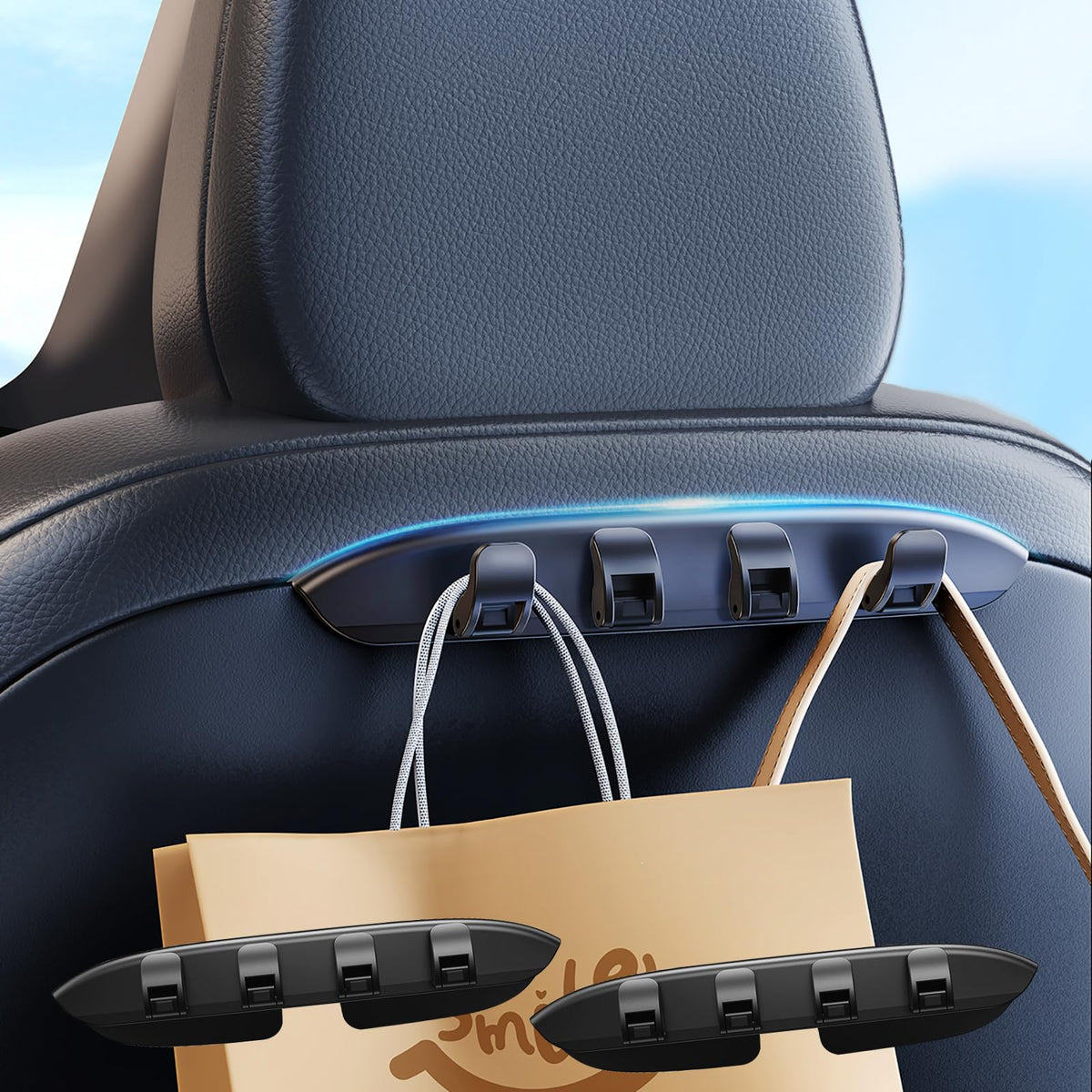 1 Pack Car Seat Hooks & Magnetic Phone Holder for Tesla Model Y(Juniper) Model 3(Highland) Accessories 2026 2025 2024 2023 2022 2021, Car Seat Back Storage Purse/Bag/Hat Hook for iPhone