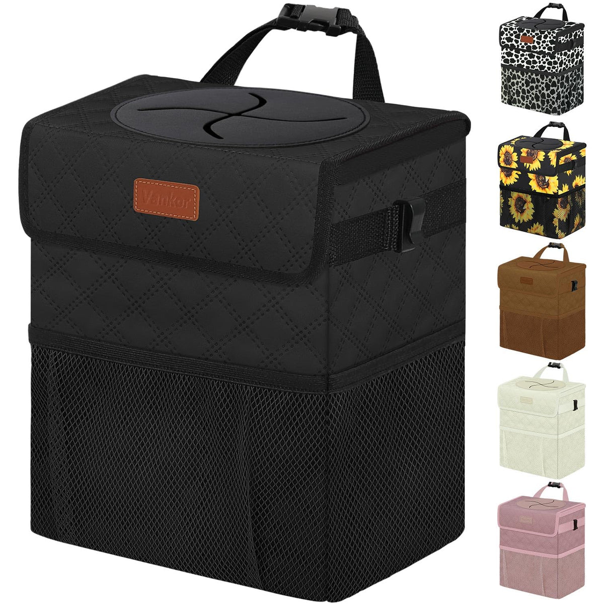 Vankor Car Trash Can with Lid Leak Proof Car Accessories for Women