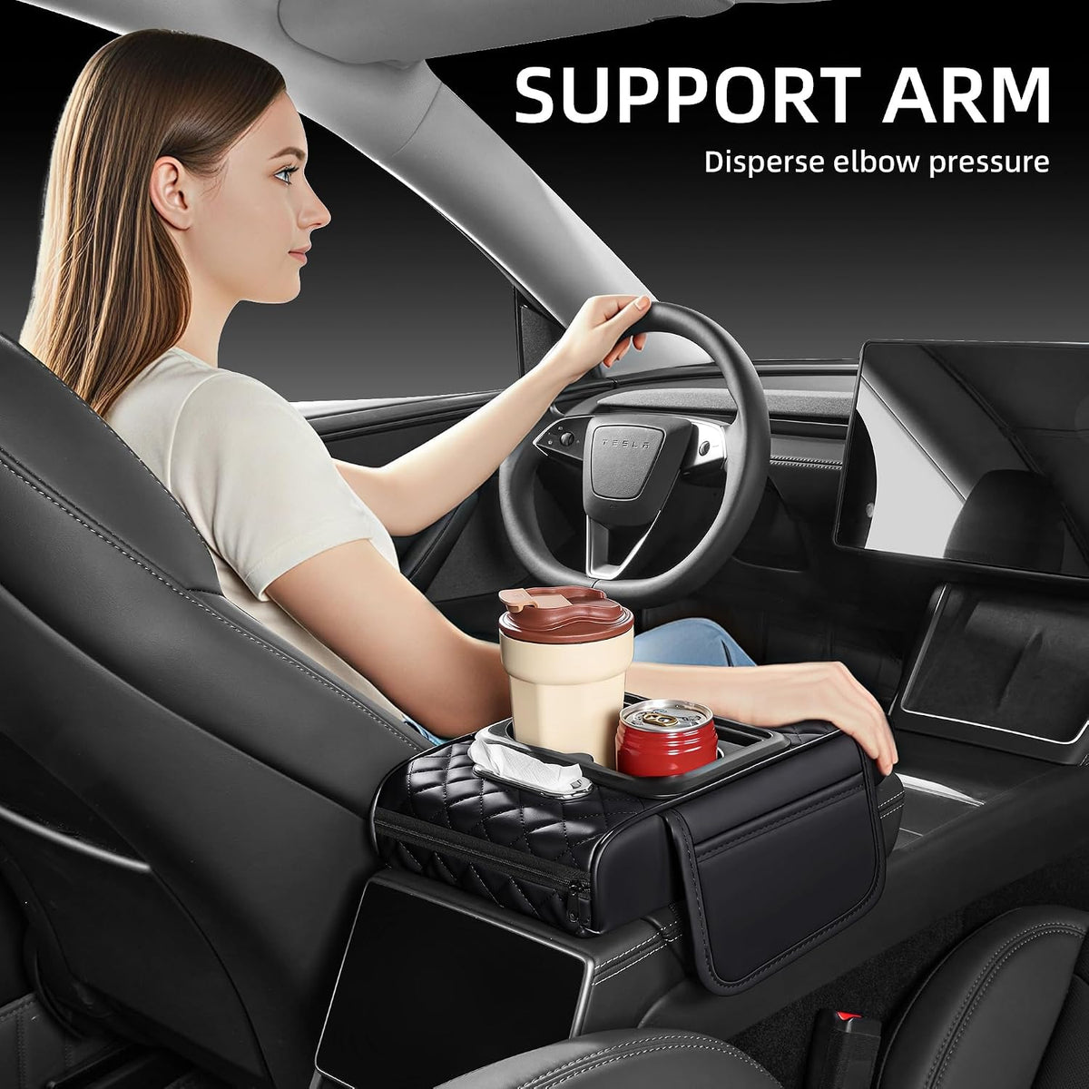5 in 1 Nappa Leather Console Armrest Cover, Black