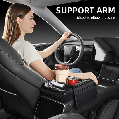 5 in 1 Nappa Leather Console Armrest Cover, Black